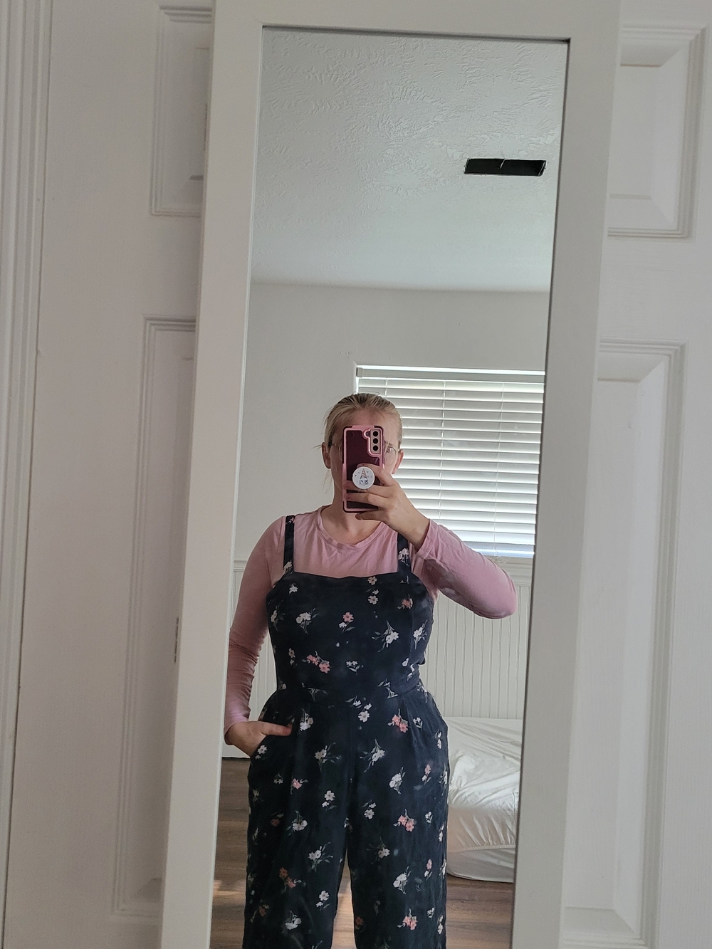 Hollister Black Floral Jumpsuit with Pink Accent